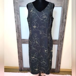 Ann Taylor LOFT Black Sleeveless Sheath Dress Floral Embroidery